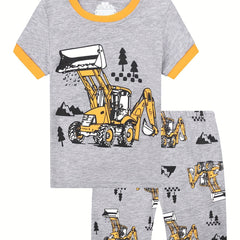 Boys Excavator Outfit Shorts & T shirt Short Sleeves Crew Neck Casual Summer Kid