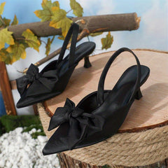 Bowknot Satin Kitten Heel Slingback Sandals