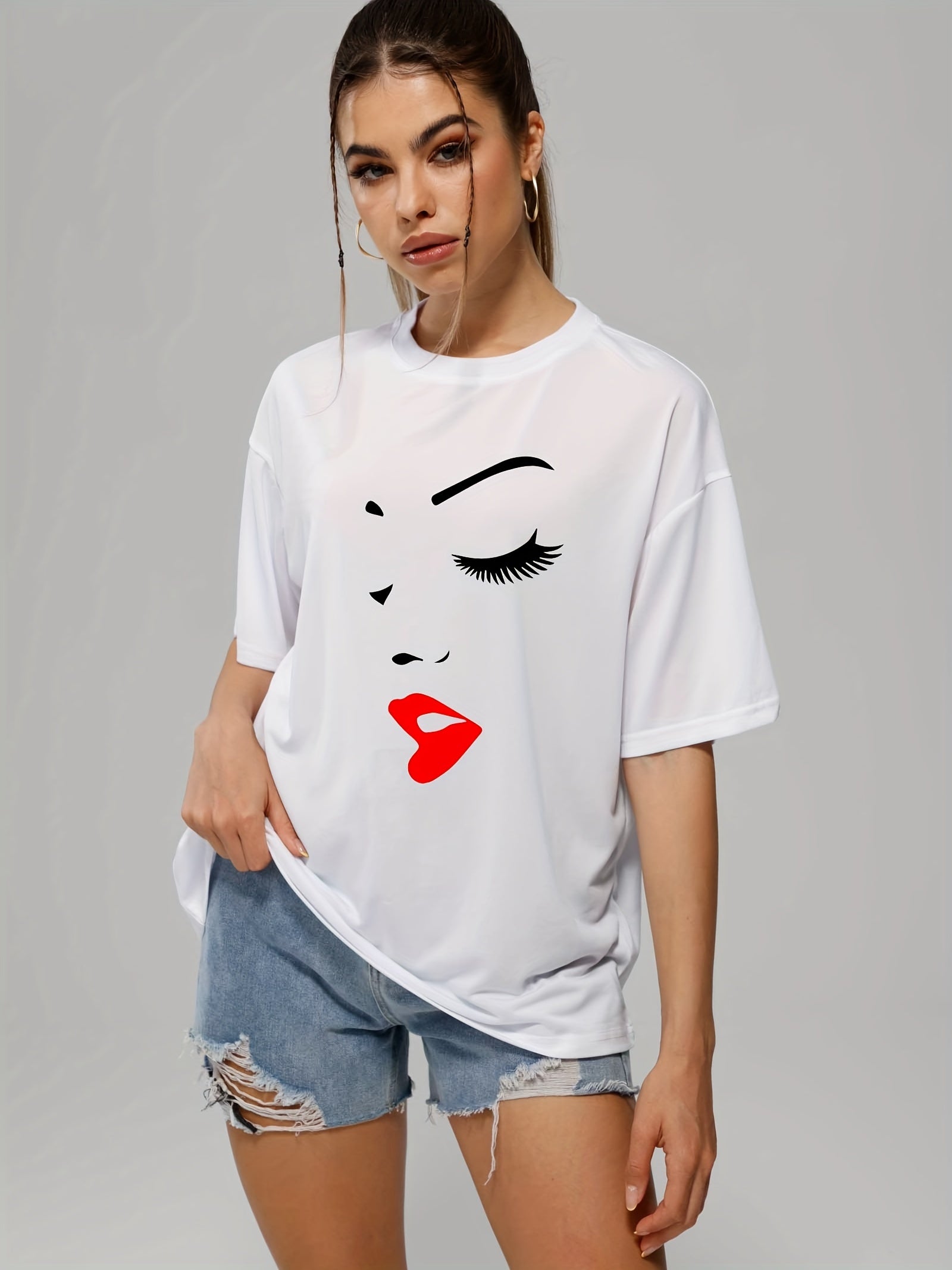 Women's Casual Loose Short Sleeve T-Shirt Crew Neck Solid Tee Summer Tops