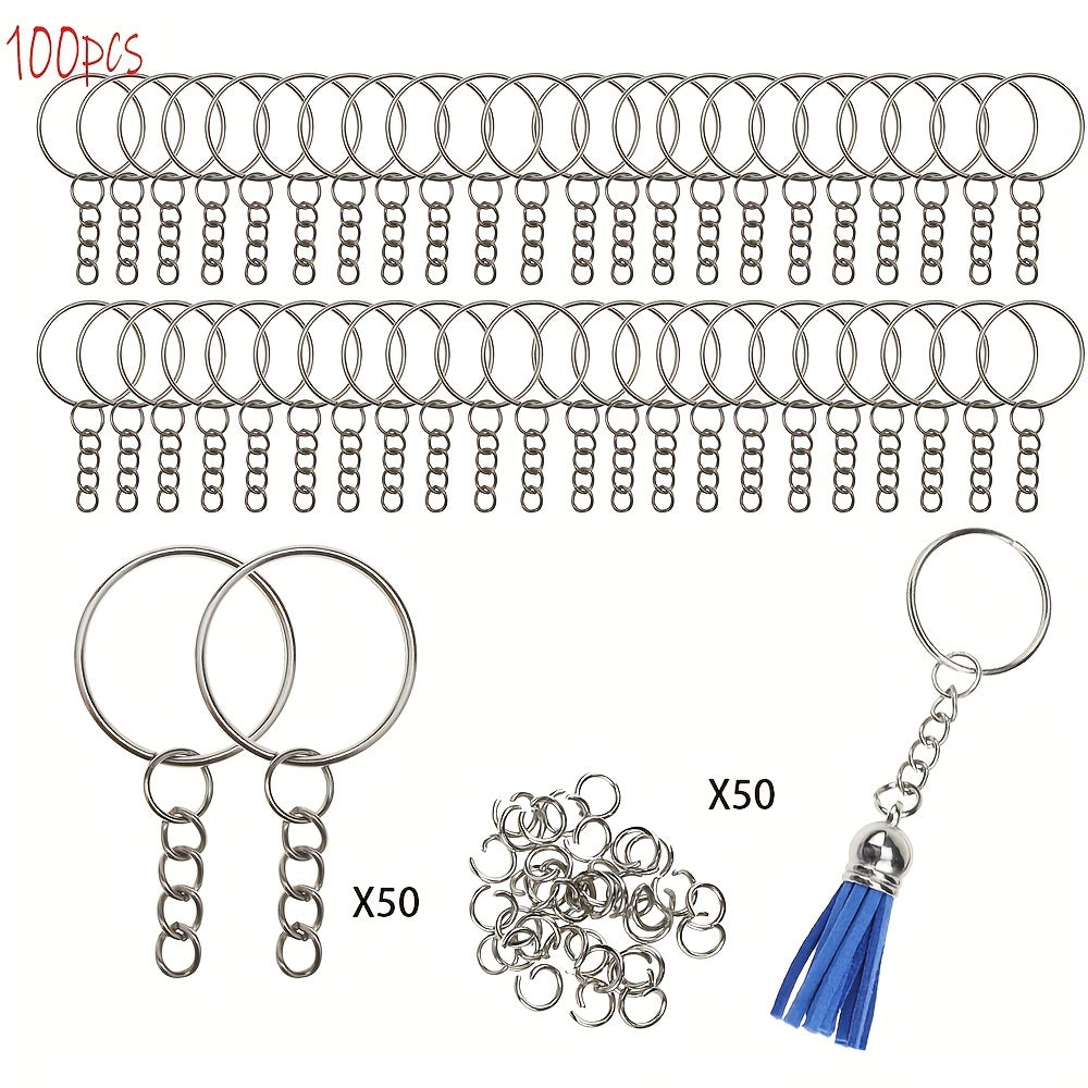 100pcs Key Ring Set Split Round Keychain Rings Bulk