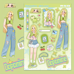 8pcs Dopamine Girl Dressing Stickers Water Cup Waterproof Decorative Stickers