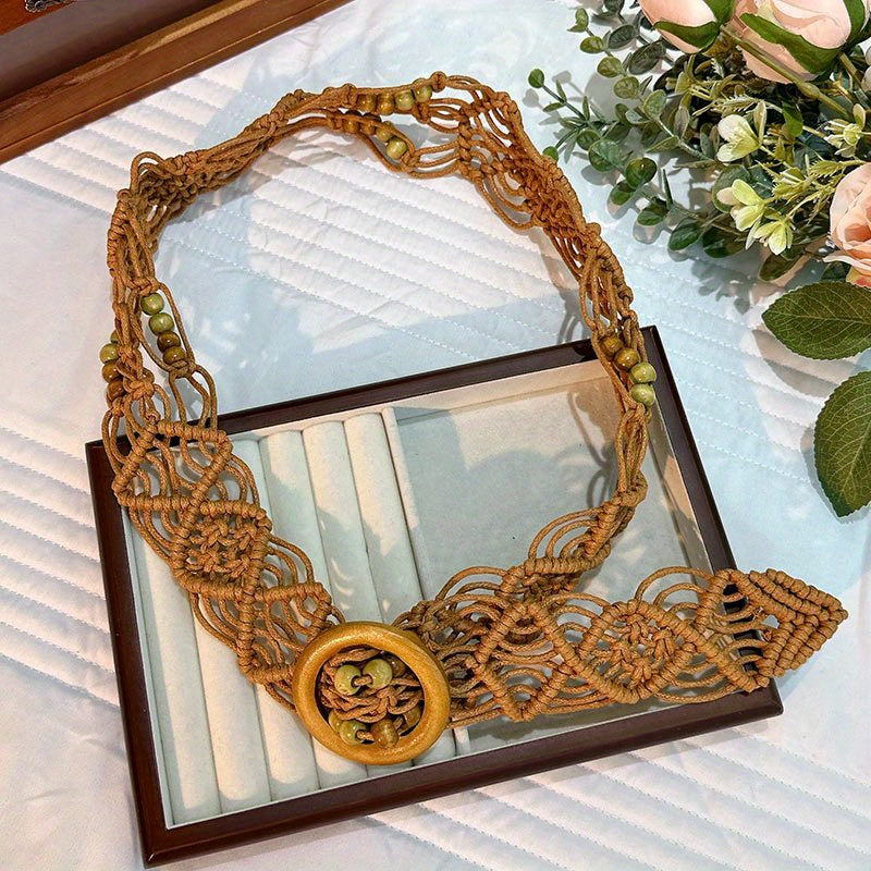 Boho Hollow Out Braided Belt Vintage Wax Rope Waistband Casual Jeans Belt