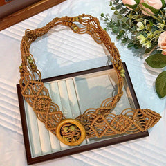 Boho Hollow Out Braided Belt Vintage Wax Rope Waistband Casual Jeans Belt