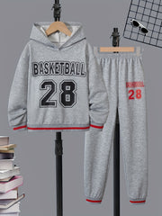 Boy's Basketball Print Hoodie & Sweatpants Set for Spring Fall