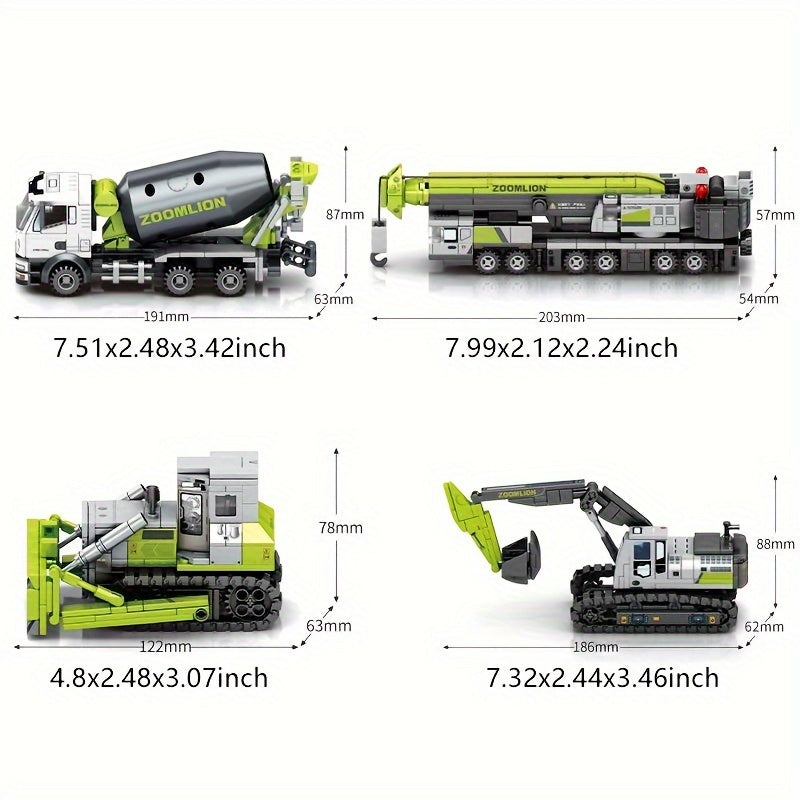 Construction Vehicle Building Blocks Excavator Cement Truck Crane Bulldozer DIY