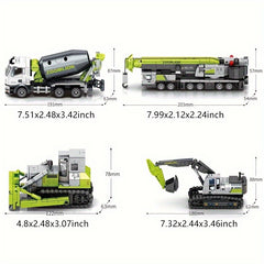 Construction Vehicle Building Blocks Excavator Cement Truck Crane Bulldozer DIY