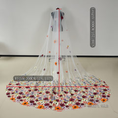Bridal Veil with 3D Floral Embellishments Long Train Romantic Wedding Accessory