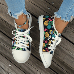 Women's Graffiti Pattern Canvas Shoes Casual Lace Up Outdoor Shoes