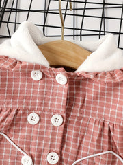 Toddler Baby Girls Pink Gingham Coat With 3D Animal Ears