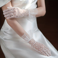 Polka Dotted Bridal Gloves Short Gloves With Lace