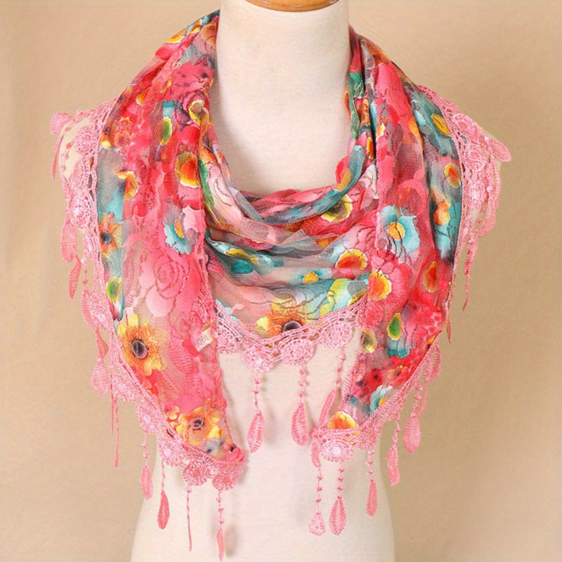 Colorful Embroidered Lace Triangle Scarf Thin Breathable Tassel Shawl
