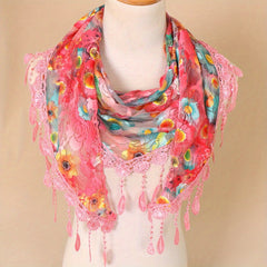 Colorful Embroidered Lace Triangle Scarf Thin Breathable Tassel Shawl