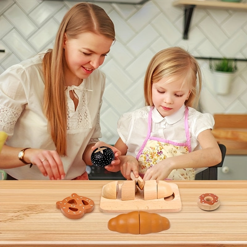 13pcs Wooden Bread Cutting Board Role Playing and Family Interaction