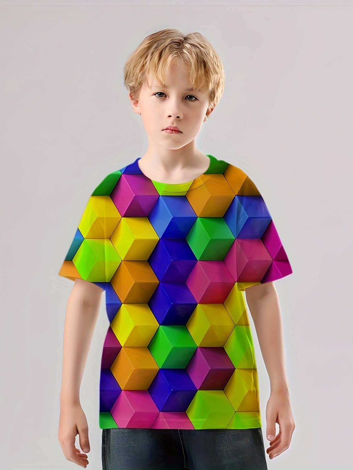 Boys 3D Cube Graphic T Shirt Active Stretchy Perfect Summer Outing
