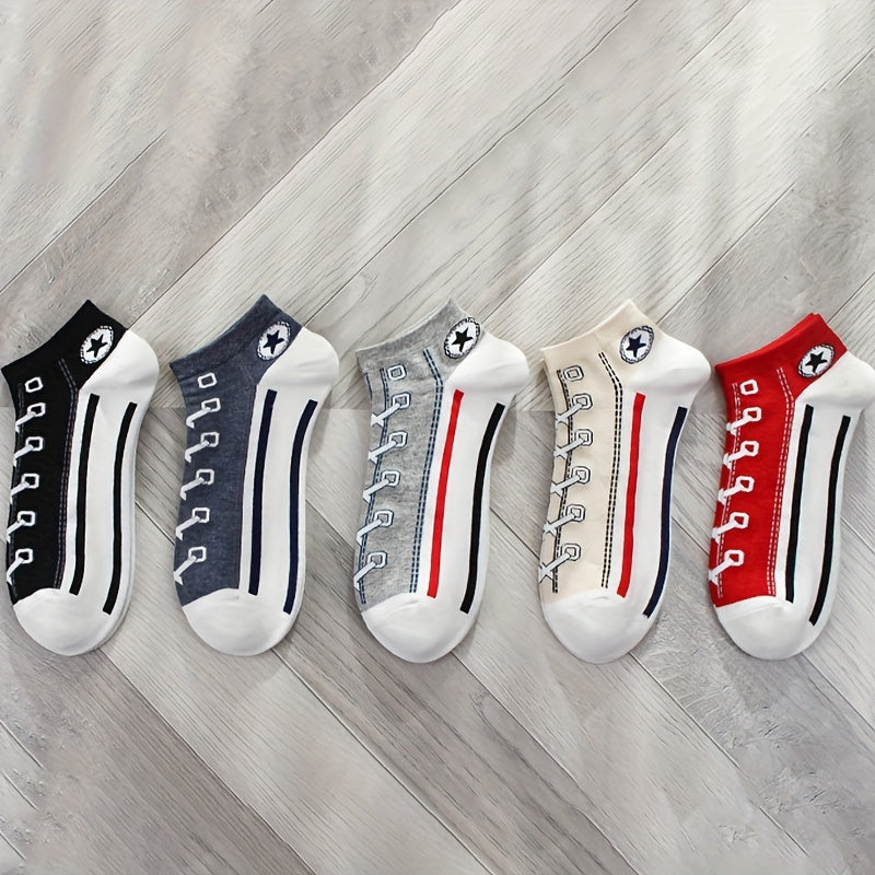 5 Pairs Funny Low Cut Canvas Shoes Socks Women's Stockings