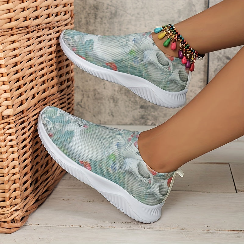 Women's Halloween Pattern Sneakers Low Top Slip On Knit Sock Shoes
