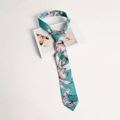 Green Floral Print Unisex Tie Casual Shirt Bow Tie