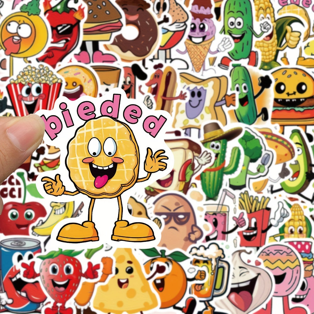 50pcs Funny Food Fruit Doodle Stickers for Kitchen Refrigerator Water Cup