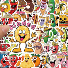 50pcs Funny Food Fruit Doodle Stickers for Kitchen Refrigerator Water Cup