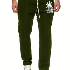 Leaf Pattern Letter Print Joggers Men's Casual Loose Fit Drawstring Pants