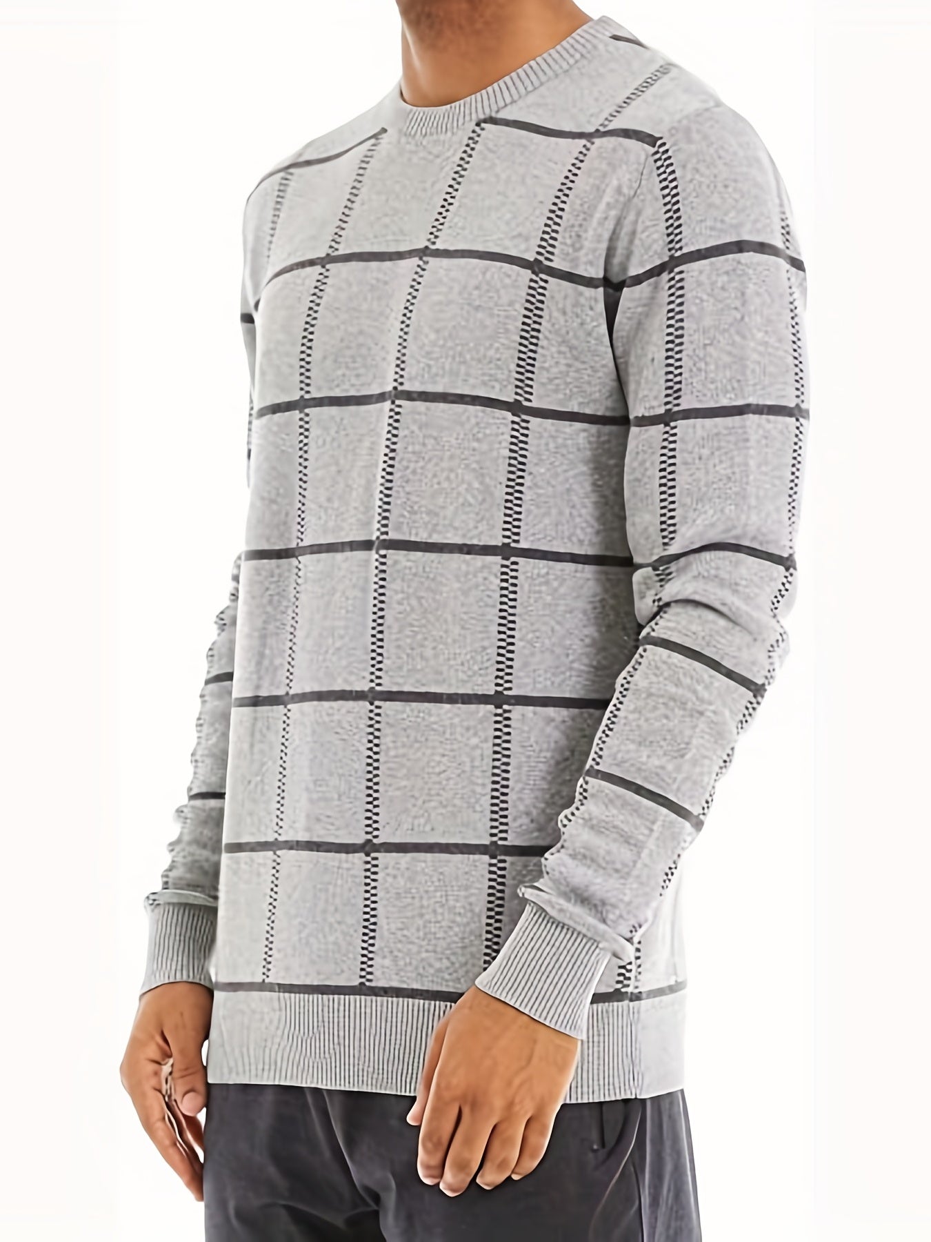 Men's Casual Plaid Sweater Loose Fit Comfy Pullover