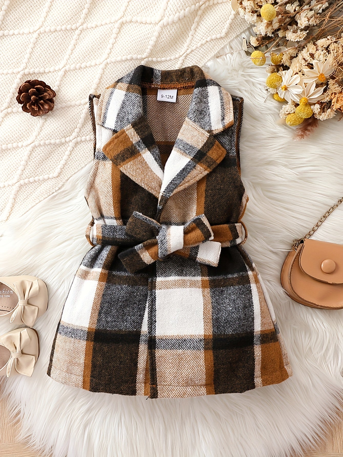 Toddler Baby Girls Knit Tops Plaid Flannel Dress Coat
