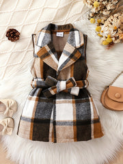 Toddler Baby Girls Knit Tops Plaid Flannel Dress Coat