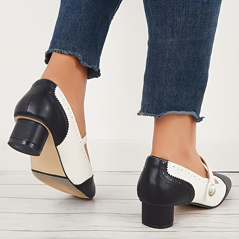 Women's Retro Colorblock Low Heels Mary Jane Dress Pumps