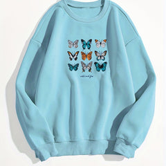 Butterfly Print Pullover Sweatshirt Long Sleeve Crew Neck for Fall & Winter