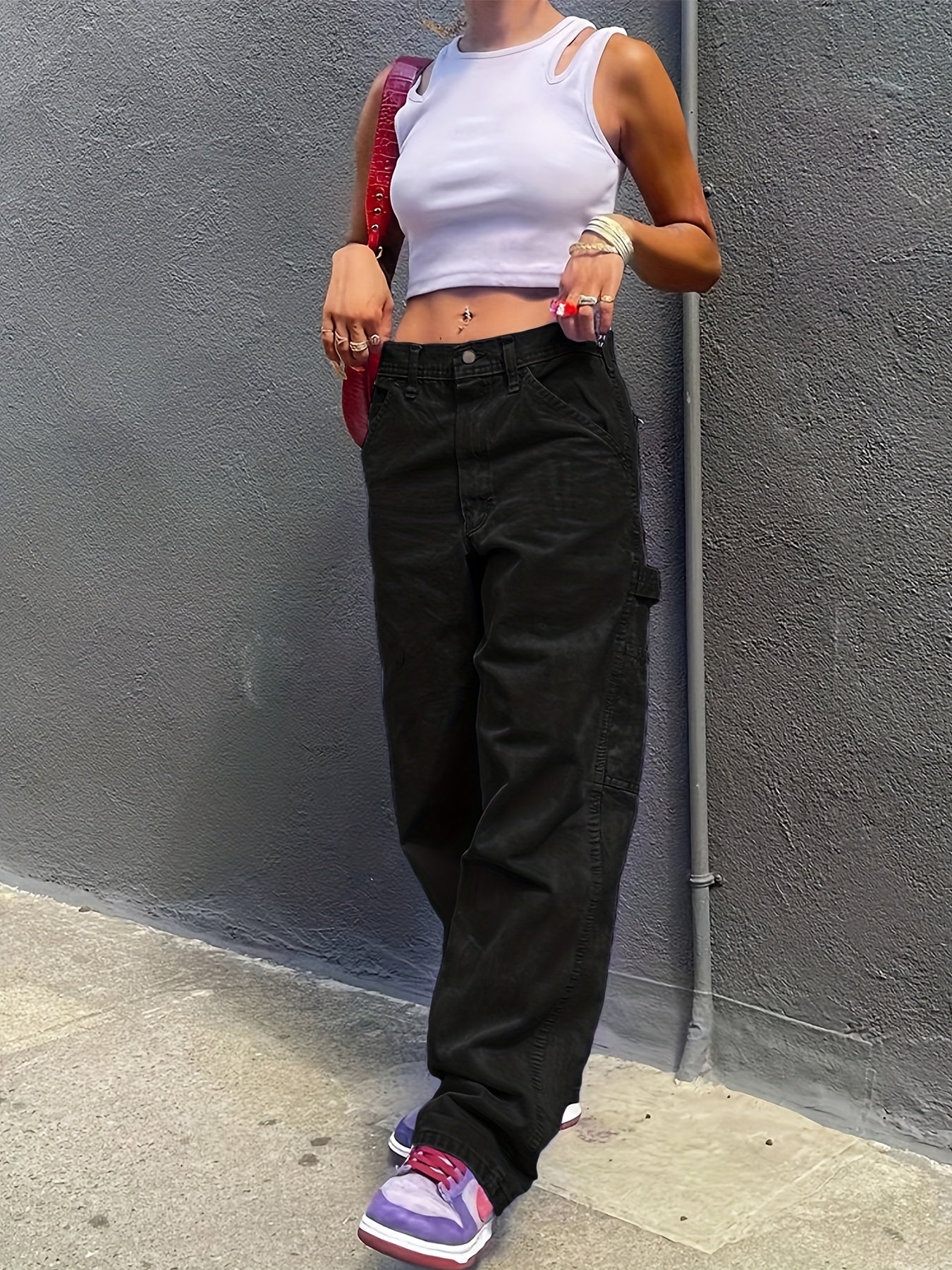 Purple Extra Long Denim Pants Boyfriend Wide Leg Jeans