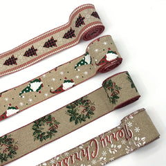 4.57 Meter Burlap Christmas Ribbon Wired Tree Snowman Gnome Brown
