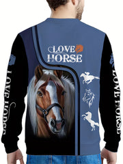 Love Horse Graphic Men's Pullover Sweatshirt Long Sleeve Crew Neck