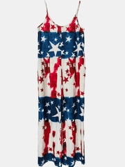 Flag Print Wide Leg Jumpsuit Sleeveless Casual Jumpsuit for Spring & Summer
