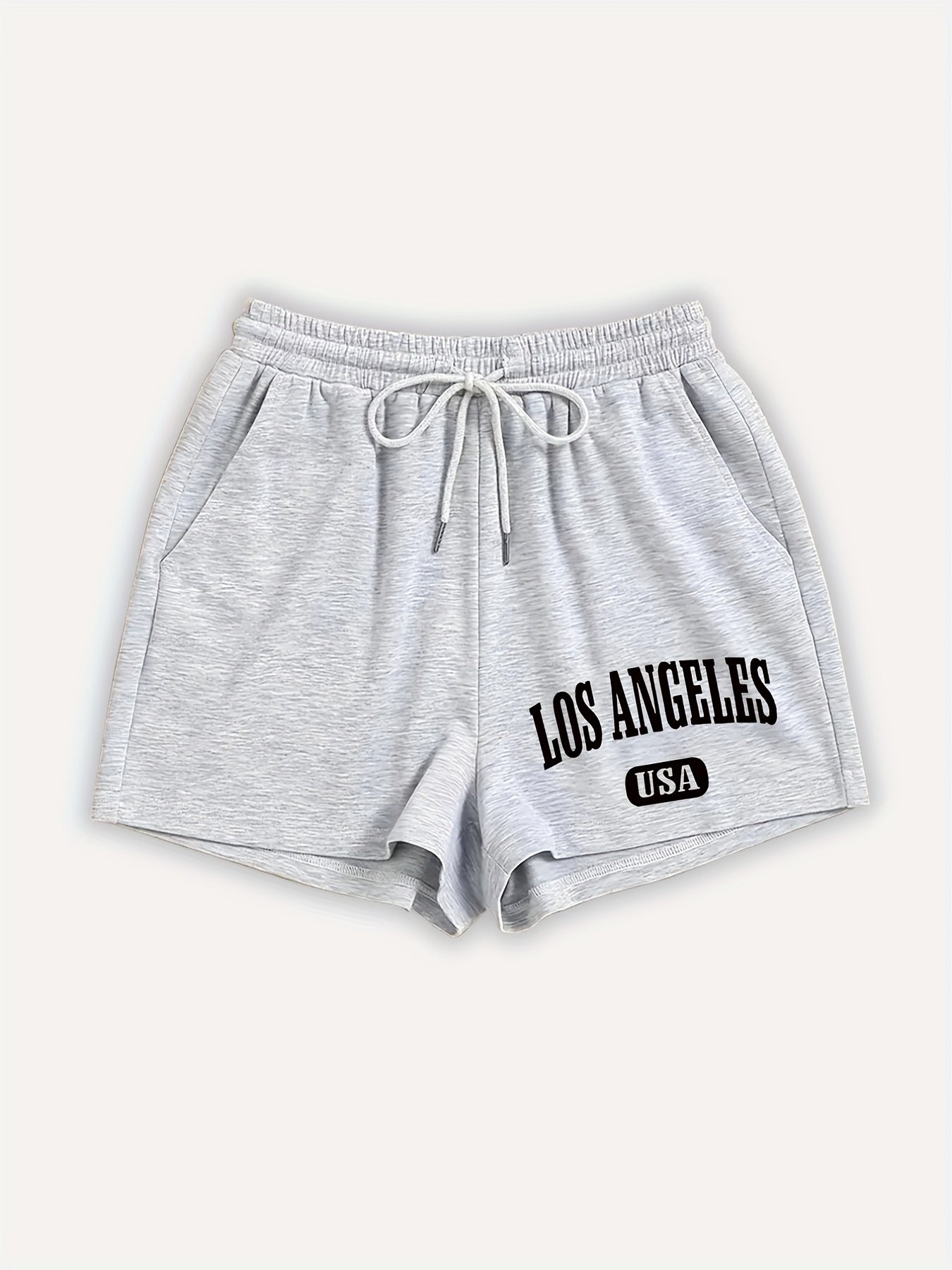 Los Angeles Letter Print Hotpants Drawstring Waist Casual Shorts