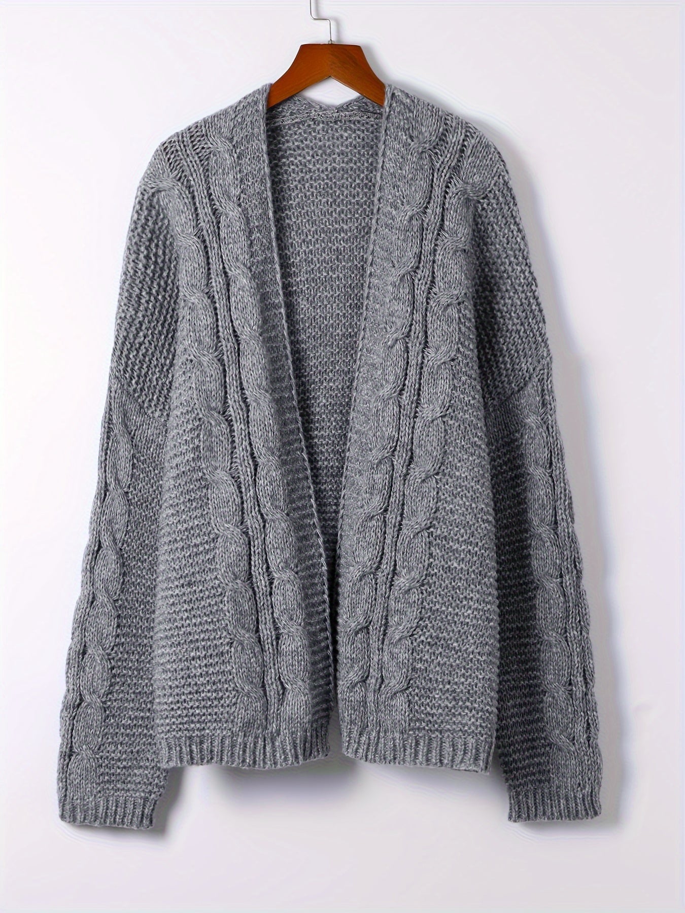 Solid Cable Knit Long Sleeve Open Front Sweater Cardigan