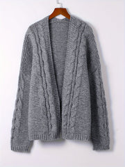 Solid Cable Knit Long Sleeve Open Front Sweater Cardigan