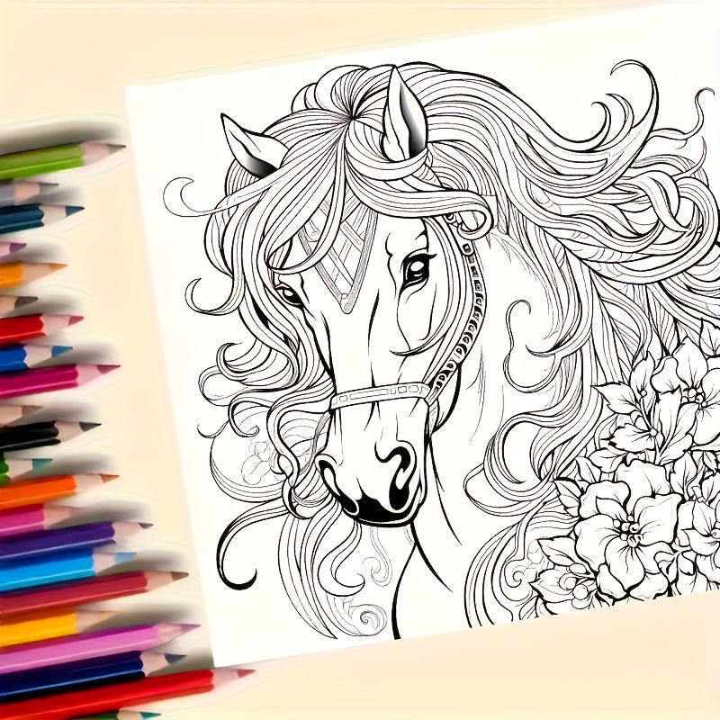Adult Horse Themed Coloring Book 20 Pages - Ideal for Relaxation and Fun Crafts