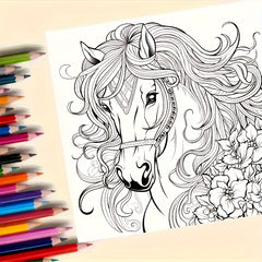 Adult Horse Themed Coloring Book 20 Pages - Ideal for Relaxation and Fun Crafts