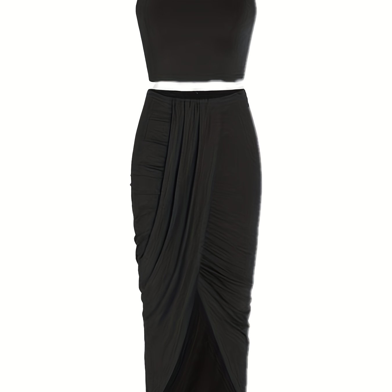 Solid Crop Tank Top & Wrap Skirt Set