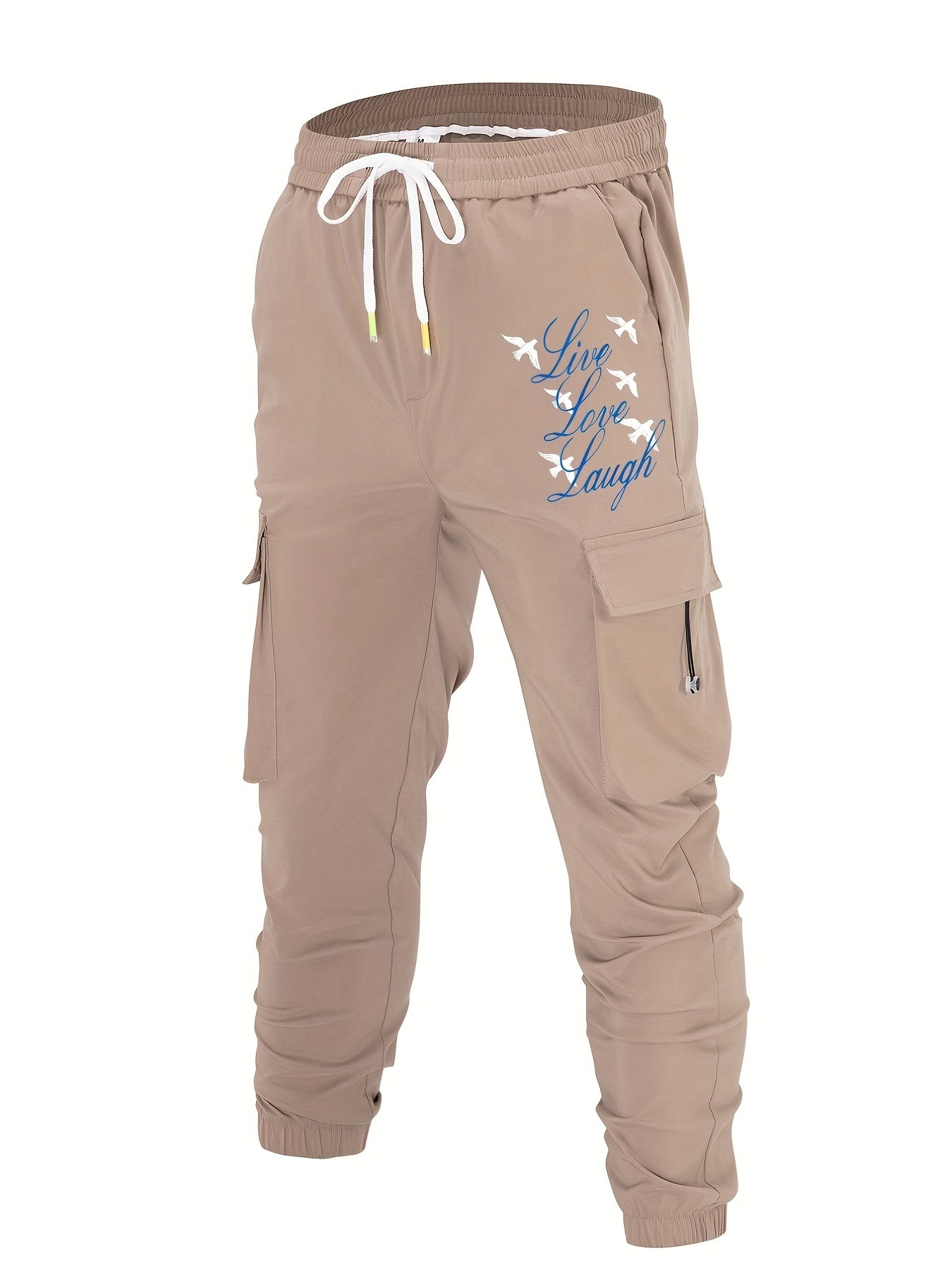 Men's Cargo Pants Live Love Laugh Slogan Print Joggers