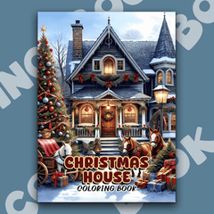 Christmas House Adult Coloring Book Snowy Scene Horse
