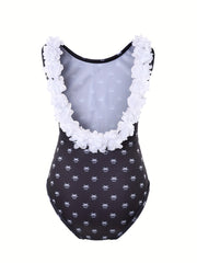 Girl's Heart Print Tankini Swimsuit with Flower Decoration