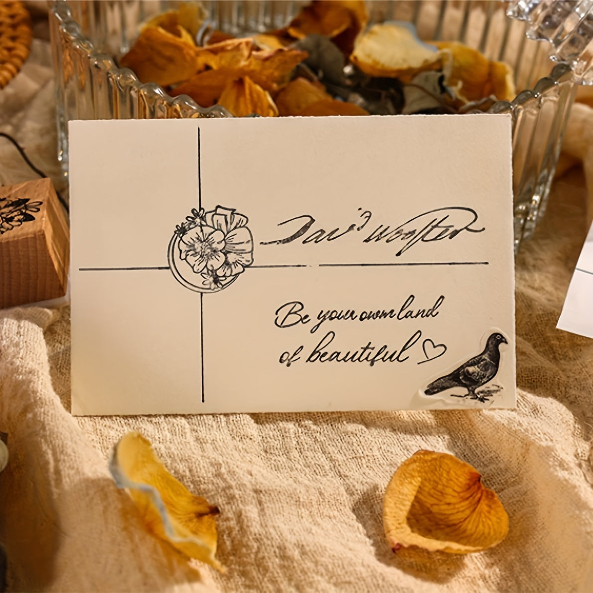 8pcs Vintage Flowers Wooden Rubber Stamps Set - Craft Scrapbook Card Making DIY