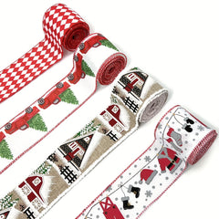 4.57m Christmas Burlap Ribbon - Truck House Socks Plaid Rhinestone Ribb