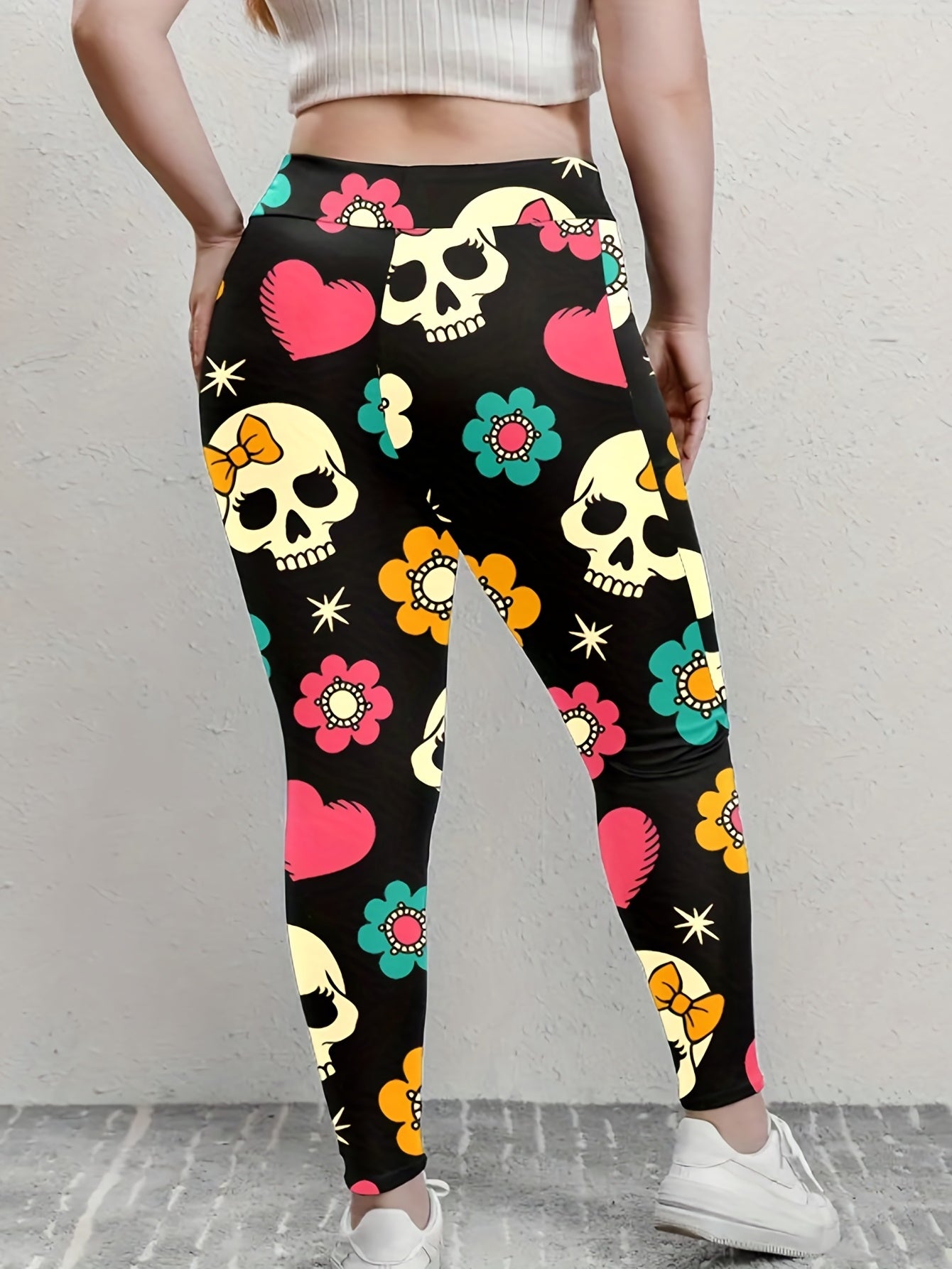 Halloween Leggings Women's Plus Funny Skull Print