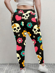 Halloween Leggings Women's Plus Funny Skull Print
