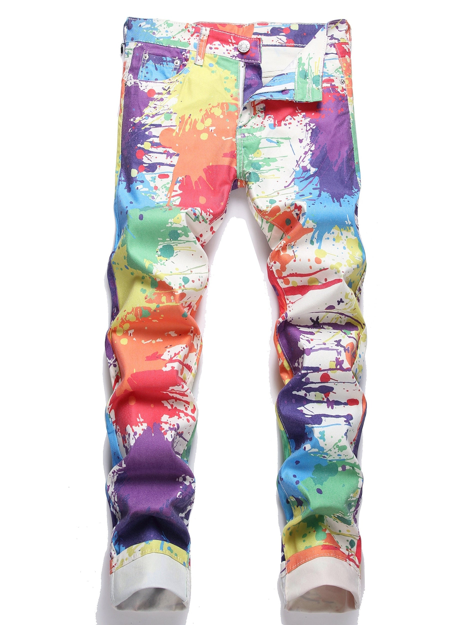 Paint Splash Cotton Slim Fit Jeans Men's Casual Street Style Denim Pants