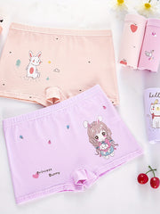 5pcs Girls Cartoon Print Boxer Briefs Underwear