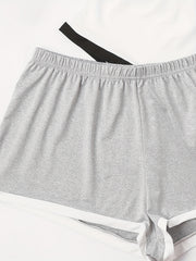 3 Pack Plus Size Colorblock Wide Leg Pajama Shorts Set