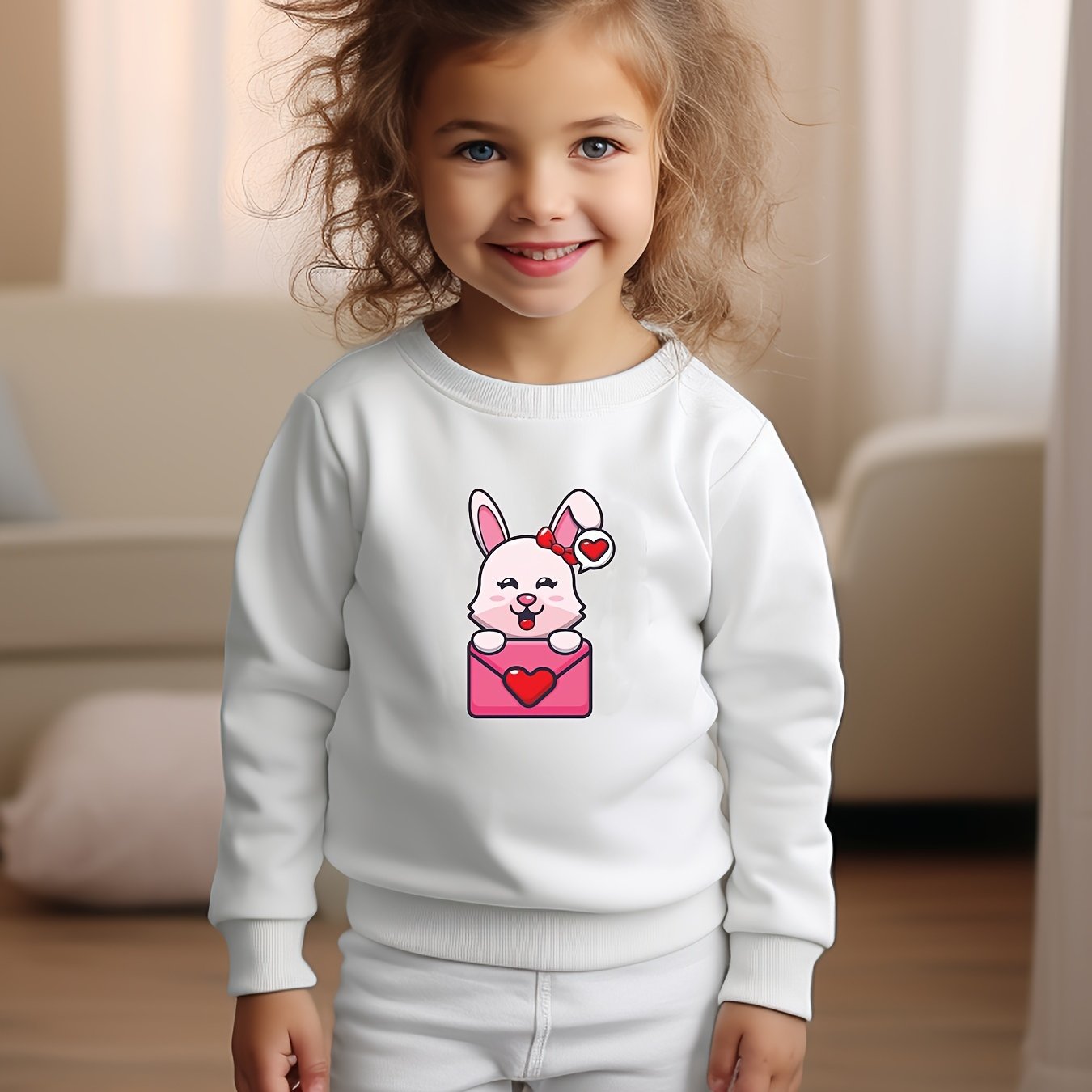 Lovely Heart Bunny Graphic Crew Neck Sweatshirt